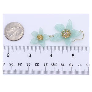 LIGHT BLUE FLOWER DANGLING EARRINGS 2.5' INCH (#76)