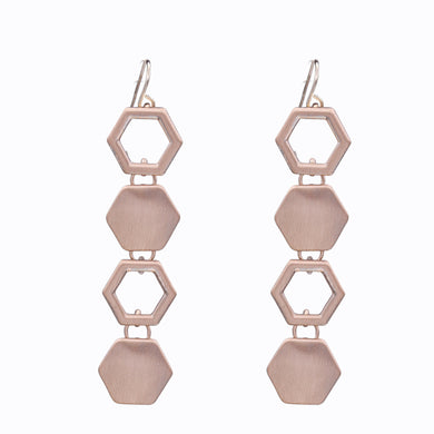 CHANDELIER DANGLING EARRINGS MODERN STYLE ROSE TONE ARCHITECTURE INSPIRED (83)