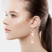 Load image into Gallery viewer, CHANDELIER DANGLING EARRINGS MODERN STYLE ROSE TONE ARCHITECTURE INSPIRED (83)