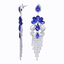 Load image into Gallery viewer, BLUE CHANDELIER EARRINGS DANGLING WITH BLUE &amp; WHITE RHINESTONES (#85)