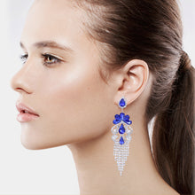 Load image into Gallery viewer, BLUE CHANDELIER EARRINGS DANGLING WITH BLUE &amp; WHITE RHINESTONES (#85)