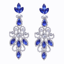 Load image into Gallery viewer, BLUE CHANDELIER EARRINGS DANGLING WITH BLUE &amp; WHITE RHINESTONES (#86)