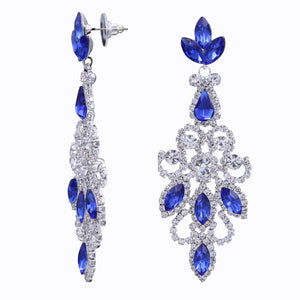 BLUE CHANDELIER EARRINGS DANGLING WITH BLUE & WHITE RHINESTONES (#86)