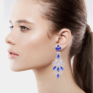 BLUE CHANDELIER EARRINGS DANGLING WITH BLUE & WHITE RHINESTONES (#86)