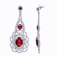 Load image into Gallery viewer, RED CHANDELIER EARRINGS DANGLING TASSEL WITH RED RHINESTONES (#87)