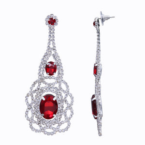 RED CHANDELIER EARRINGS DANGLING TASSEL WITH RED RHINESTONES (#87)