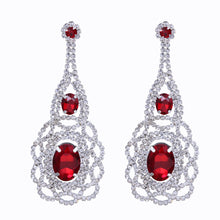 Load image into Gallery viewer, RED CHANDELIER EARRINGS DANGLING TASSEL WITH RED RHINESTONES (#87)