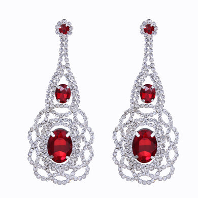 RED CHANDELIER EARRINGS DANGLING TASSEL WITH RED RHINESTONES (#87)