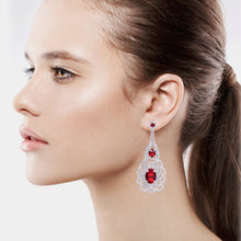 Load image into Gallery viewer, RED CHANDELIER EARRINGS DANGLING TASSEL WITH RED RHINESTONES (#87)