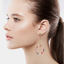 Load image into Gallery viewer, DANGLING HOOPS EARRINGS &quot;RESIN&quot; MULTI COLOR EARRINGS HOOPS (#91)