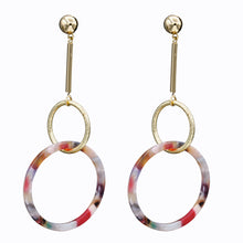 Load image into Gallery viewer, DANGLING HOOPS EARRINGS &quot;RESIN&quot; MULTI COLOR EARRINGS HOOPS (#91)