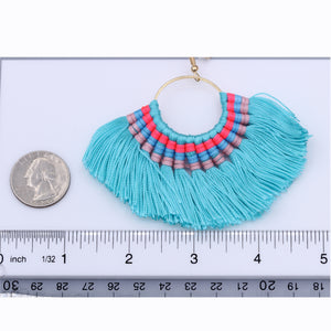 FRINGE HOOPS EARRINGS DANGLING CHANDELIER BLUE & THREAD CUTE EARRINGS (#92)