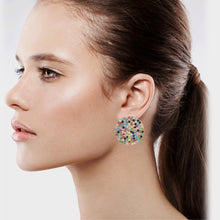 Load image into Gallery viewer, Large Round Circle Earrings Multi Color Cluster Studs (#17)