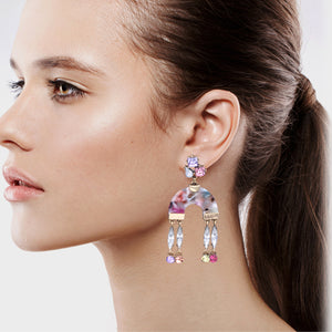 Colorful Dangling Earrings Resin & Rhinestones (#20)