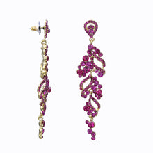 Load image into Gallery viewer, Long Dangling Fuchsia Color Earrings Chandelier Approx 3.5&#39; Inch (#22)