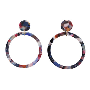 Round Multi Color Resin Fashion Dangling Hoop Earring (#23)