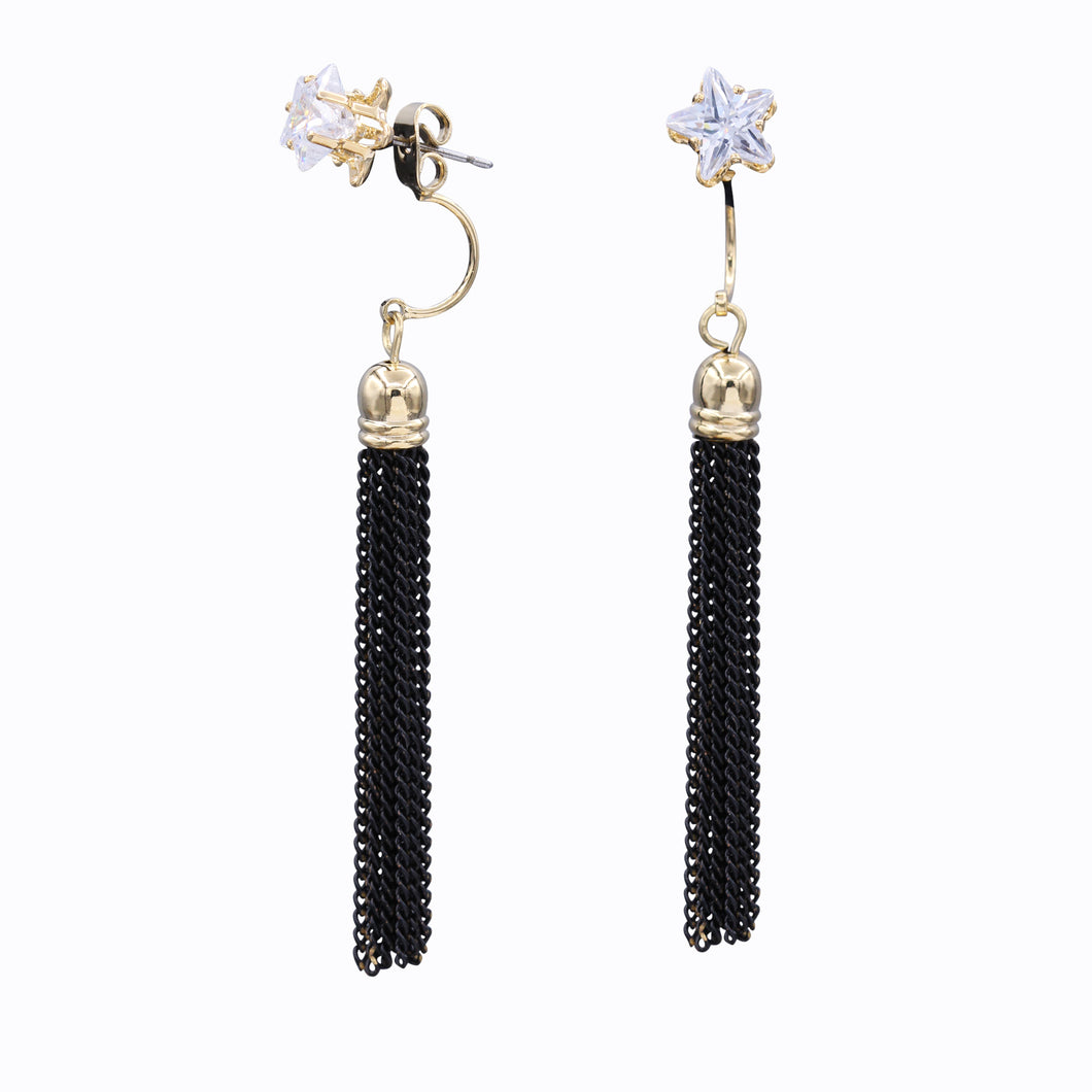 Jacket Tassel Earrings Long Black Dangling (#24)