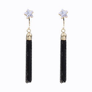 Jacket Tassel Earrings Long Black Dangling (#24)