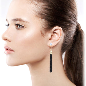 Jacket Tassel Earrings Long Black Dangling (#24)