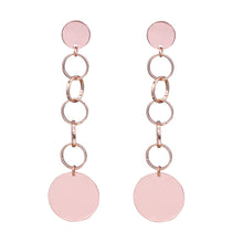 Load image into Gallery viewer, Dangling Rose Tone Circles Long Earrings Approx 4&#39; Inch (#34)