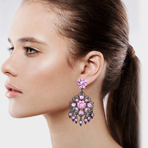 Pink Chandelier Earrings Statement Pink Dangling  (#38)