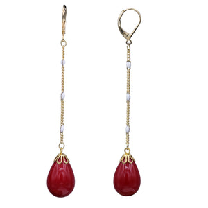 Red Drop Dangling Earrings Long Chain Approx 3' Inch Long (#46)