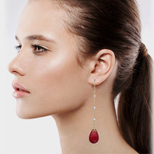 Load image into Gallery viewer, Red Drop Dangling Earrings Long Chain Approx 3&#39; Inch Long (#46)