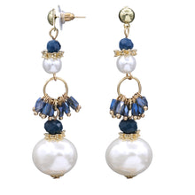 Load image into Gallery viewer, Long Pearl Earrings Dangling Pearl &amp; Blue Stones  (#51)