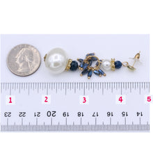 Load image into Gallery viewer, Long Pearl Earrings Dangling Pearl &amp; Blue Stones  (#51)