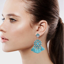 Load image into Gallery viewer, Light Blue Chandelier Earrings Statement Blue Dangling Approx 3&#39; Inch (#56)