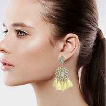 Load image into Gallery viewer, Yellow Chandelier Earrings Statement Blue Dangling Approx 3&#39; Inch (#58)